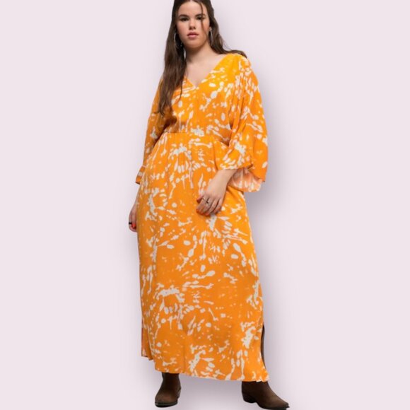 Studio Untold Women's Maxi Dress Orange Boho 3/4 Sleeve V-Neck Pullover Size 14 - Picture 1 of 11